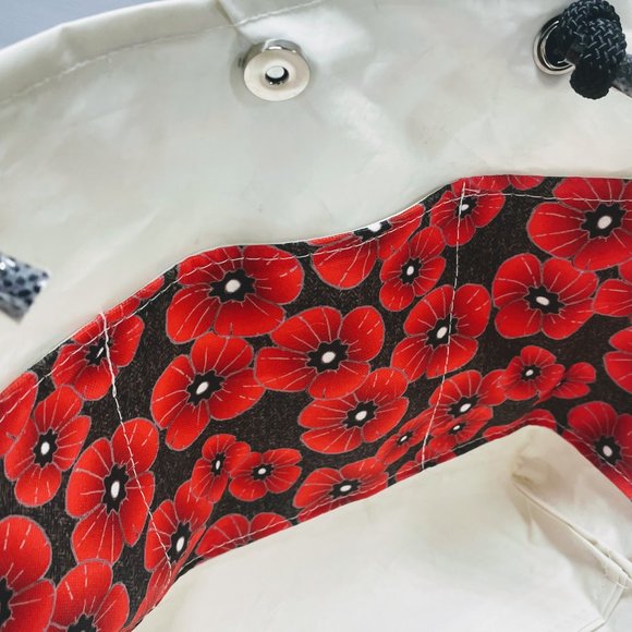 Recycled Sail Cloth Red Poppy Womens Shoulder Tote Bag Handmade - Picture 6 of 7